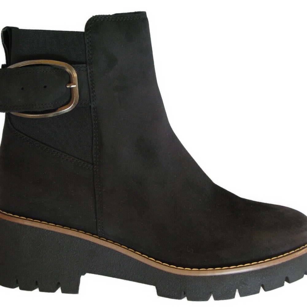 New Blondo Dahia Black Nubuck Boots Waterproof Side Buckle Chunky Heel Size 6.5